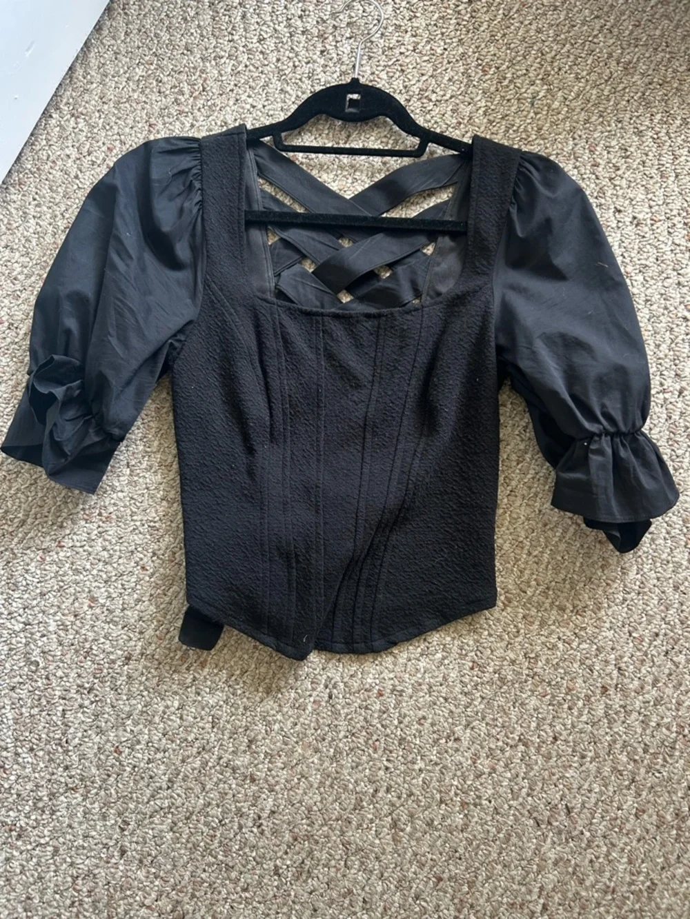 Anthropologie Black Corset Blouse with Crisscross Back - Picture 3 of 5